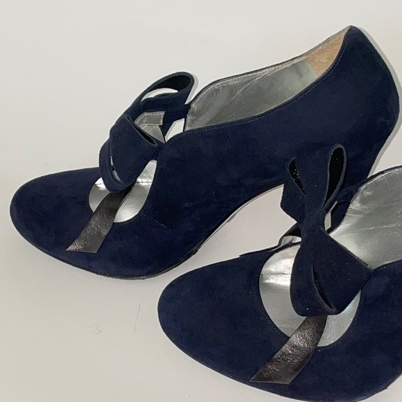Ron White, Navy Blue suede (39), made in Italy, heels with bow - Picture 7 of 9